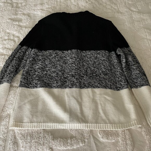 Talbots Cardigan Sweater Womens X Black White Button Up Cable Knit Fisherman NWT - Picture 2 of 12